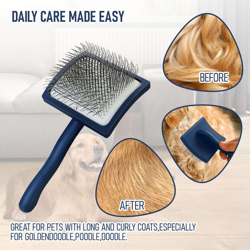 Slicker Brush for Dogs & Cats, Multi-Functional Deshedding Brush for Long Curly Hair, Soft Gentle Grooming Tool for Goldendoodles Poodles for Home Daily Care, Outdoor Walks & Travel Use