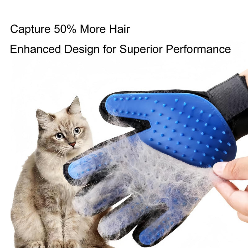 Pet Hair Remover Glove - Deshedding Tool for Dogs & Cats - Gentle Grooming Mitt with Five Finger Design - Long & Short Fur - Single Pack (Right Hand) - Blue