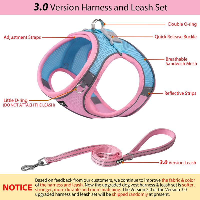 AIITLE Step in Dog Harness and Leash Set - No Pull Escape Proof Vest Harnesses with Soft Mesh and Reflective Bands, Adjustable Pet Outdoor Harnesses for Small and Medium Dogs Pink M M(Chest: 16 - 18") Pink-Blue - PawsPlanet Australia