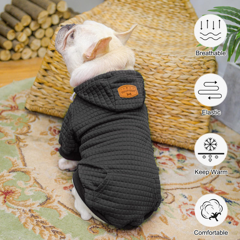 BEAUTYZOO Dog Hoodie for Small Medium Large Dogs, Winter Fall Warm Dog Clothes for Puppy S M Sized Dogs Girl Boy, Dog Sweater Shirt Hoodies with Pocket Bulldog Pitbull Cat Clothing Coat M (Back: 16",Chest: 22", Neck: 13") Black