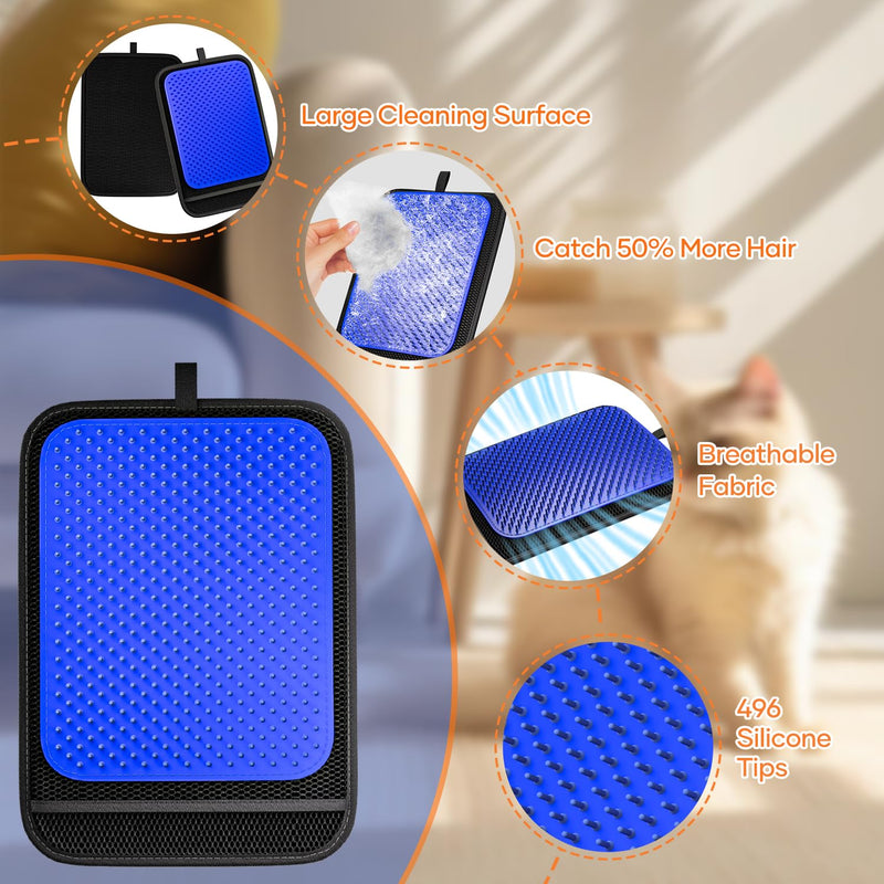 Upgrade Pet Hair Removal Glove, Pet Hair Remover Tool with 496 Silicone Tips, Efficient Pet Hair Gloves Gentle Shedding Brushes for Dogs & Cats (Blue)