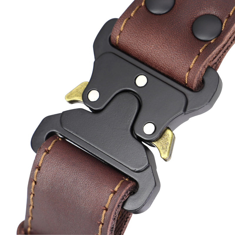 PET ARTIST Tactical Leather Dog Collar for Walking & Training, Sturdy Dog Collar with Soft Handle, Durable Metal Buckle,Best for Medium Large Dogs, Brown L M:15-20 Inch - PawsPlanet Australia