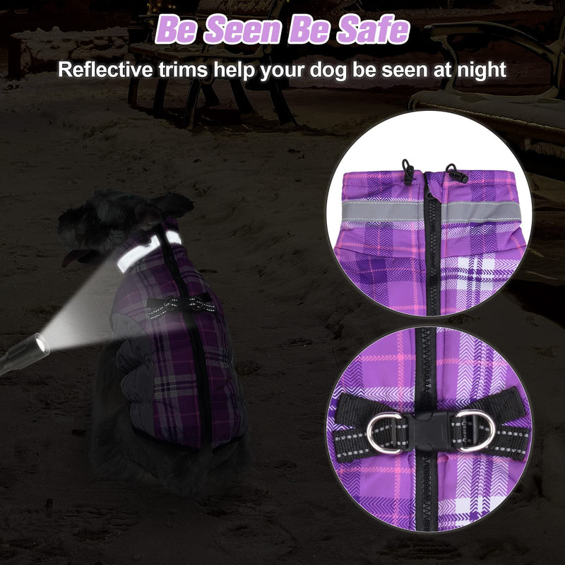 BEAUTYZOO Dog Winter Coat Reflective Dog Jacket Warm Padded Puffer Vest Turtleneck Thick Fleece Lining Pet Apparel for Small Medium Large Dogs Purple