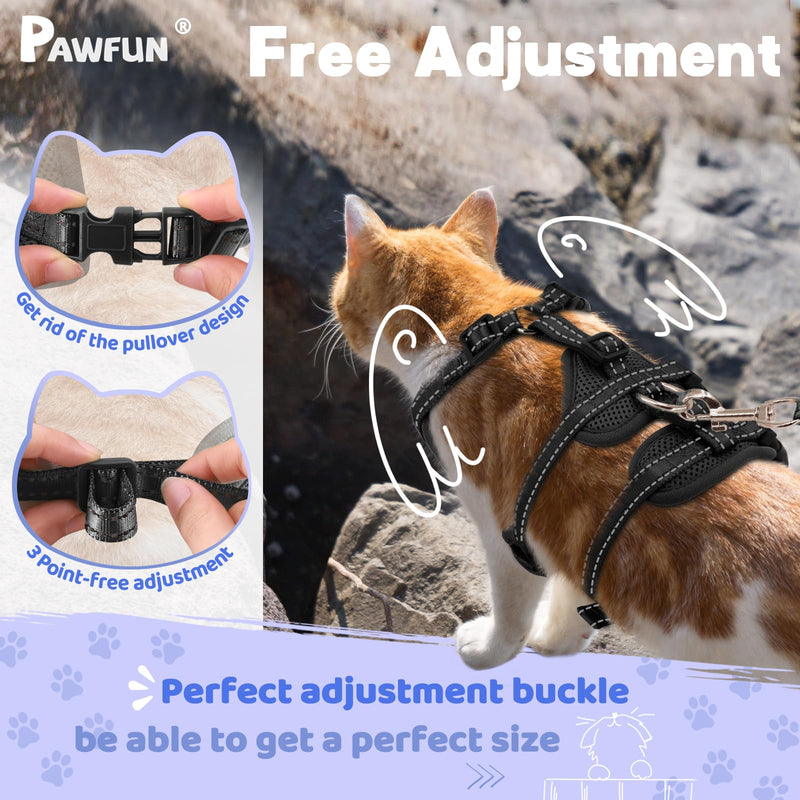 Fully Escape Proof Cat Harness and Leash Set for Walking, Adjustable Soft Kitten Vest with Reflective Strip for Small Medium Large Adult Cats, Breathable Kitty Harness,Black S S(Neck Girth 11in-13.25in) Black - PawsPlanet Australia