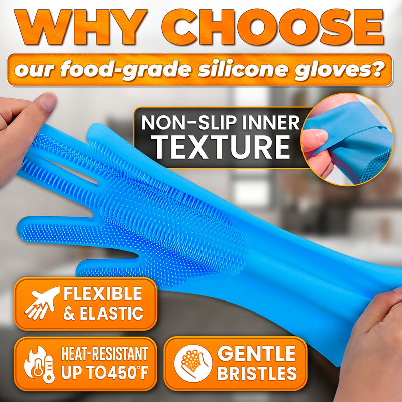 ALPENKOK 1 Pair Silicone Gloves for Washing Dishes – Tear-Resistant Silicone Dishwashing Gloves with Scrubber |Household Use Blue Dishwash - PawsPlanet Australia