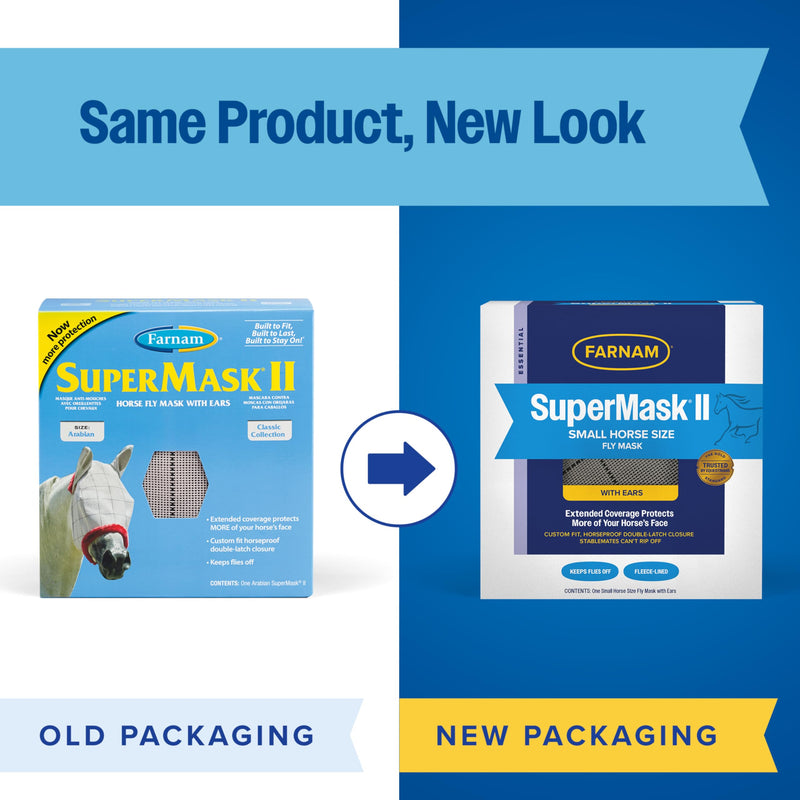 Farnam SuperMask II Classic Horse Fly Mask with Ears, Arabian size, Assorted