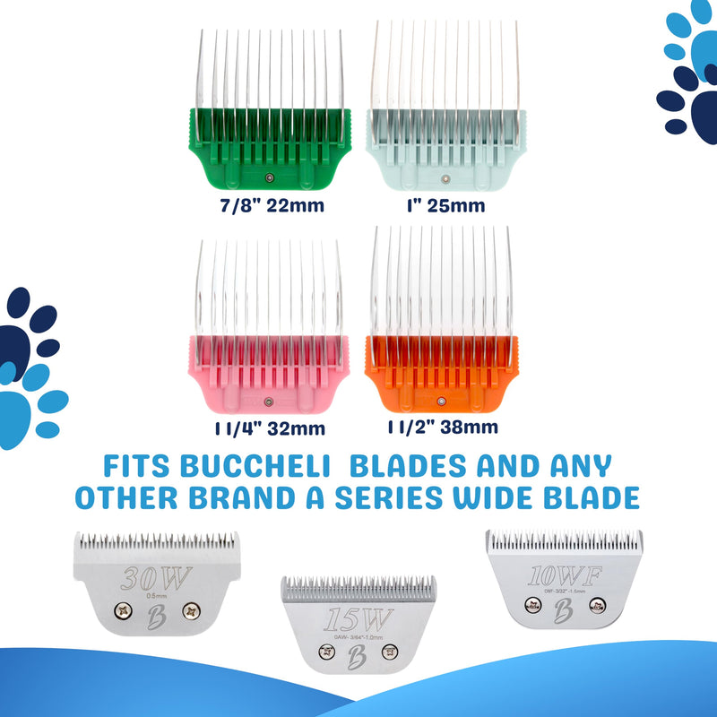30 Wide Blade & 22mm 25mm 32mm 38mm Wide Clipper Guard Attachment Set for A5 Series Clippers| Stainless Steel Blade for Professional Dog Groomers| Snap-On/Off Design Wide Guard Combs for Dog Grooming 5Pcs Set(30w. 22mm, 25mm, 32mm, 38mm) - PawsPlanet Australia