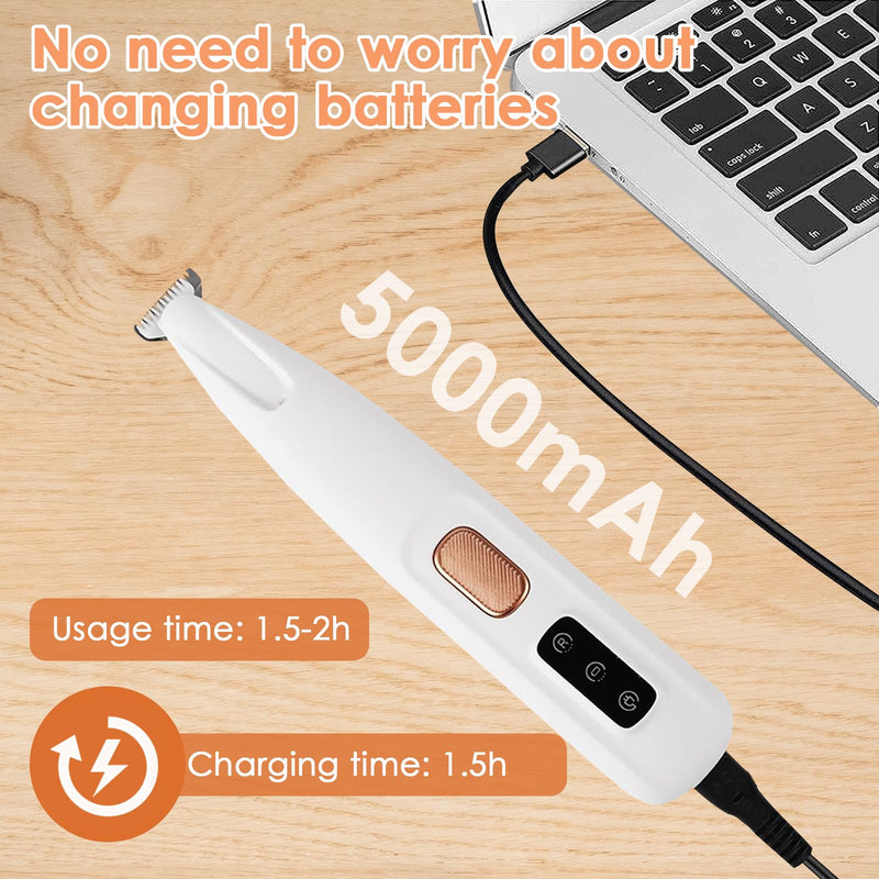 Ntrjtrss Electric Paw Trimmer for Dogs Cats, Upgraded Quiet Rechargeable Clipper with LED Light, 2 Wide Blades, Waterproof Grooming Clippers for Paws, Ears, Face, Rump and Eyes - PawsPlanet Australia