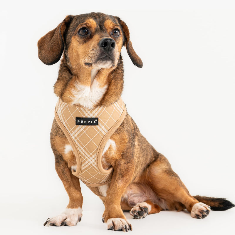 Puppia Corwin Dog Harness A (Over-The-Head) Fashionable Checkered Pattern Spring Summer Harness for Small and Medium Dogs, Beige, X-Large Beige_Cowin - PawsPlanet Australia