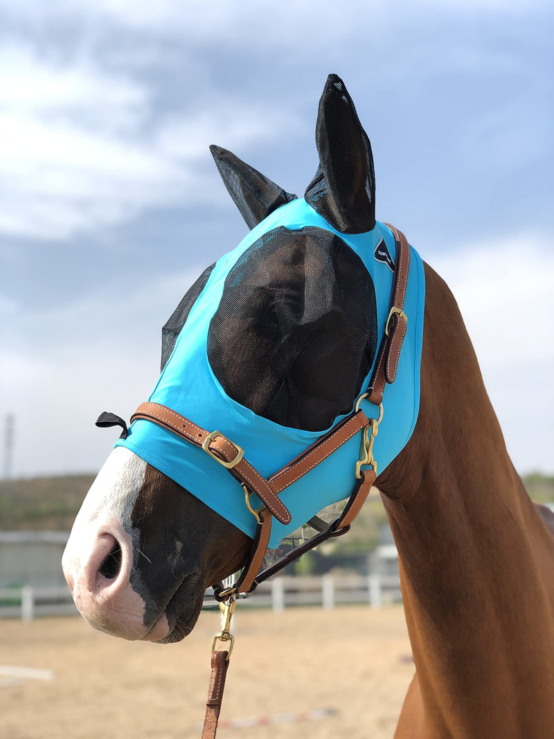 Horse Fly Mask Super Comfort Horse Fly Mask Elasticity Fly Mask with Ears We Only Make Products that Horses Like… (Pacific Blue, M) Pacific Blue