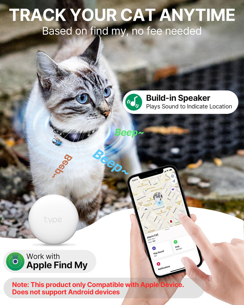 Cat Tracker Collar Waterproof Airtag Cat Collar with Finder Tag (iOS ONLY Not for Android Devices), Compatible with Apple Find My, Breakaway Tractive with Reflective Pattern & Bell, Black, 8-12" - PawsPlanet Australia