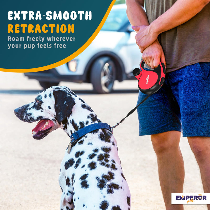 Emperor Pets 26 ft Retractable Dog Leash Red - Heavy Duty Retractable Pet Leash with Anti-Slip Grip for Medium to Large Dogs up to 110 lbs -Aura BR26 - PawsPlanet Australia