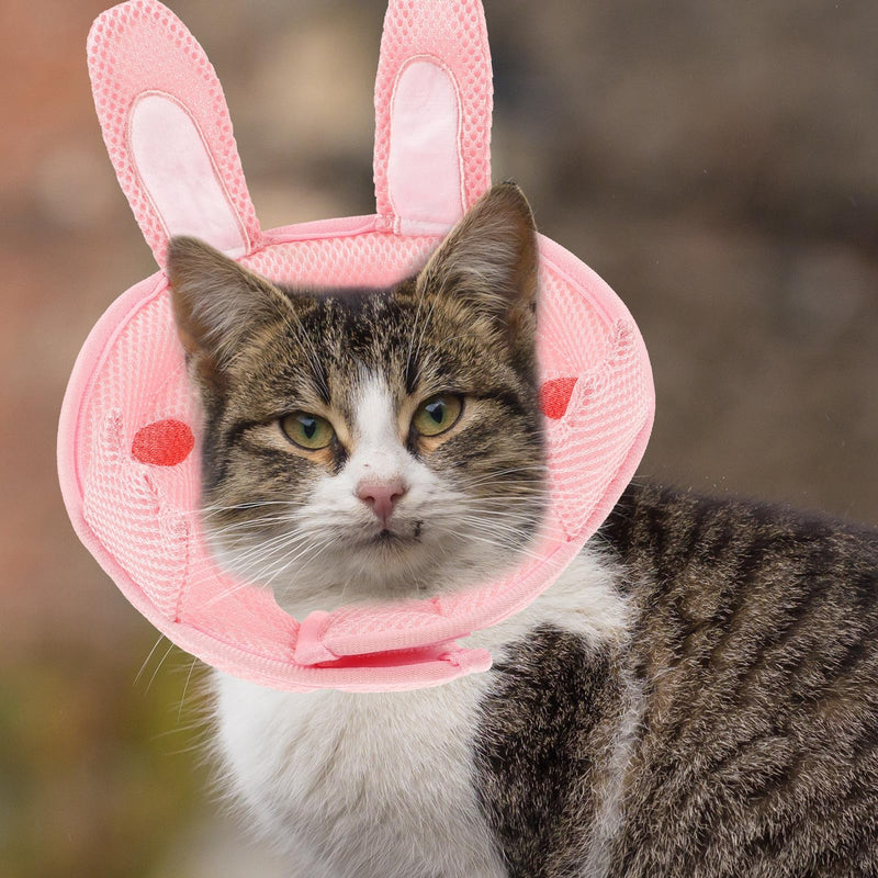 Didiseeon Cat Recovery Collar with Bunny Ears, Polyester, Pink, Easy to Put On and Take Off, Prevents Scratching, for Postoperative Healing and Protection