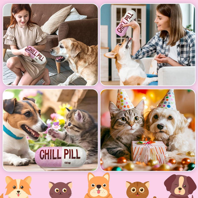 CUweipeng Funny Chill Pill Dog Toy - Interactive Dog Teething Squeak Toys Squeaky Pet Toy Indoor Bite Kick Plush Dog Cat Play Toys Supplies for Puppies Small Dog Pet Present Cats Pet Lovers Gift #Pink Pink - PawsPlanet Australia