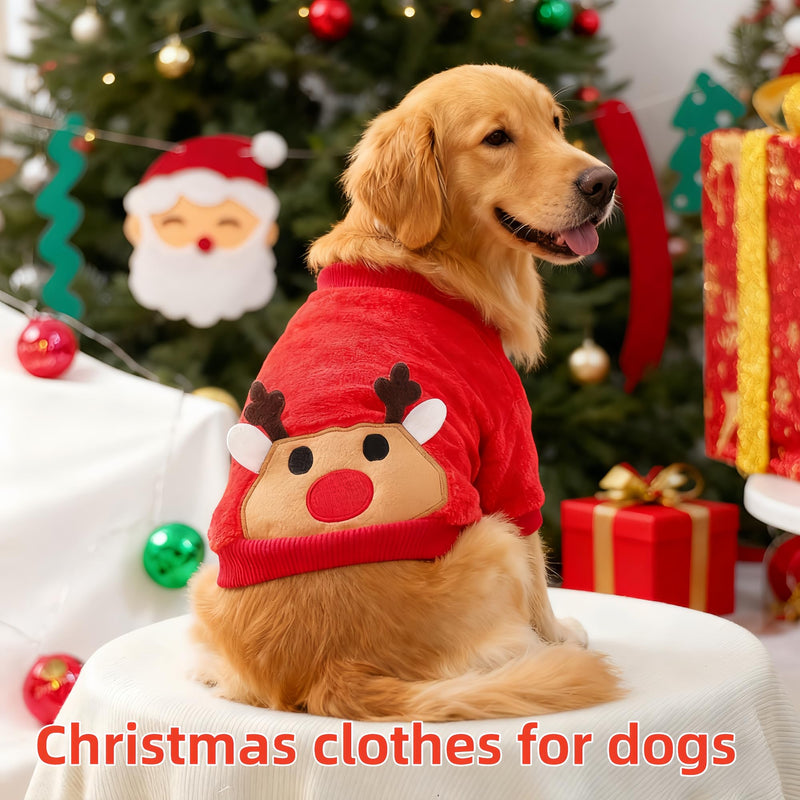 Holiday Christmas Reindeer Fleece Pet Sweater - Warm Pet Outfit for Dogs and Cats, Soft Fleece Pet Clothing for Winter, Festive Pullover Apparel for Furry Friends (Large, Christmas Reindeer Coat) Large - PawsPlanet Australia