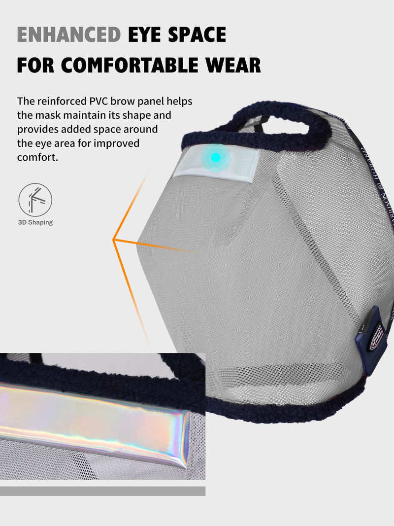 Harrison Howard Reinforced Horse Fly Mask with Mirror PVC Brow Support, Enhanced Eye Space, UV Protection Grey L