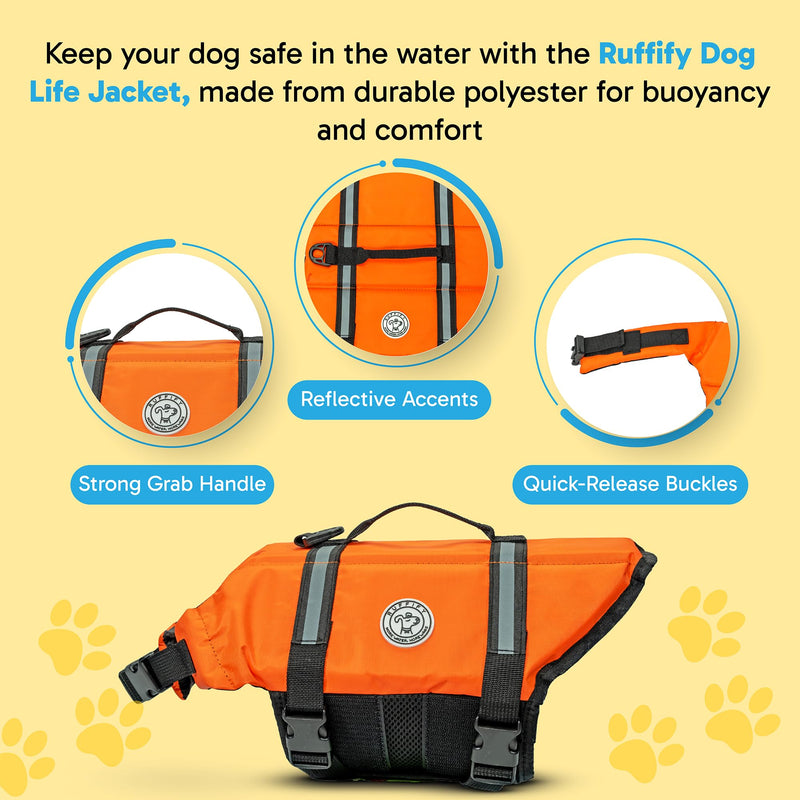 Dog Life Jacket for Swimming & Boating – Adjustable Safety Vest for Dogs, Lightweight Reflective Neon Design, Buoyant & Comfortable for Water Adventures (Orange, X-Large) Orange X-Large (Chest 28”-33”) - PawsPlanet Australia