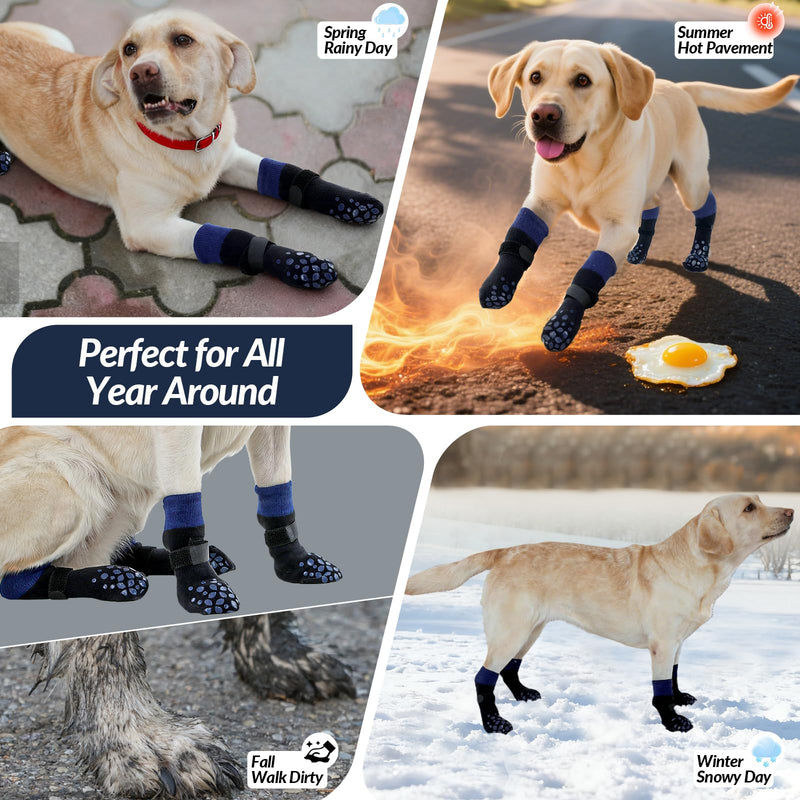 ROZKITCH Non Slip Dog Socks Prevent Senior Dogs from Falling on Slippery Hardwood Floor Hot/Cold Pavement, Paw Protectors Outdoor Indoor, Soundproofing Sock Corgi, Schnauzer Blue L L(Paw Width:2.9") - PawsPlanet Australia