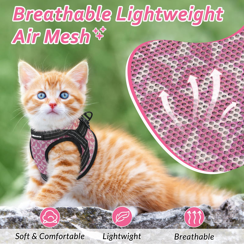 CatRomance Cat Harness and Leash Escape Proof for Walking, Safe Adjustable Large Kitten Vest Set with Reflective Strip for Kitty, Easy Control Comfortable Soft Outdoor Pet Harnesses, Pink, Large L: Chest 12.0-14.5" - PawsPlanet Australia
