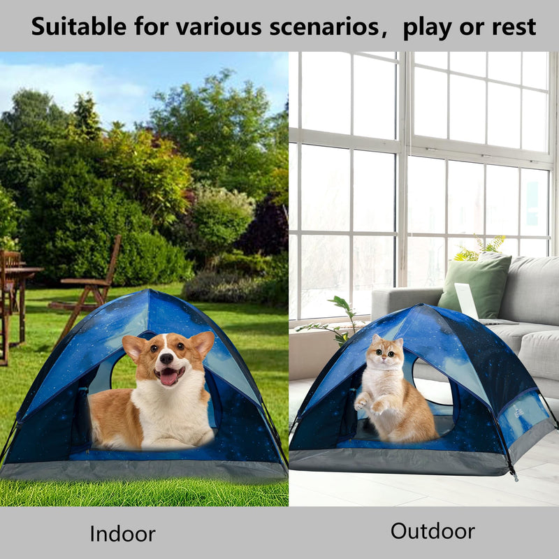 Outdoor Waterproof Pet Camping Tent, Cave Bed for Indoor Cats and Small Dogs, Portable Cat House Dog House, 21.6x21.6x14.9'', Navy Blue, S. - PawsPlanet Australia