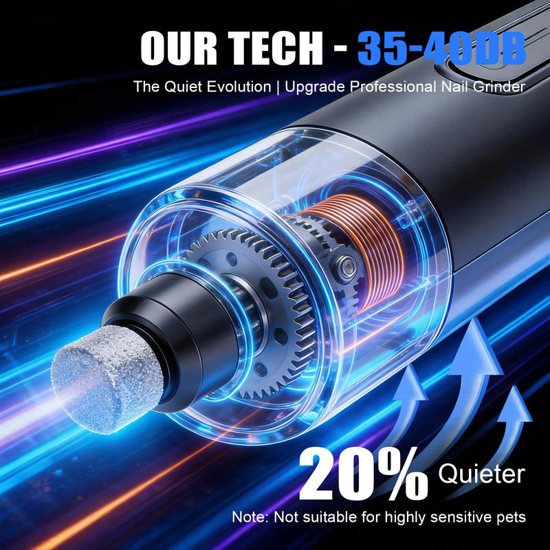 Dog Nail Grinder & Drill 2026 New Silent Groom Pro 3-Speed Pets Electric Nail Trimmer with LED Light, 40dB Quiet & Painless Paws Safe Guard for Dogs and Cats - PawsPlanet Australia