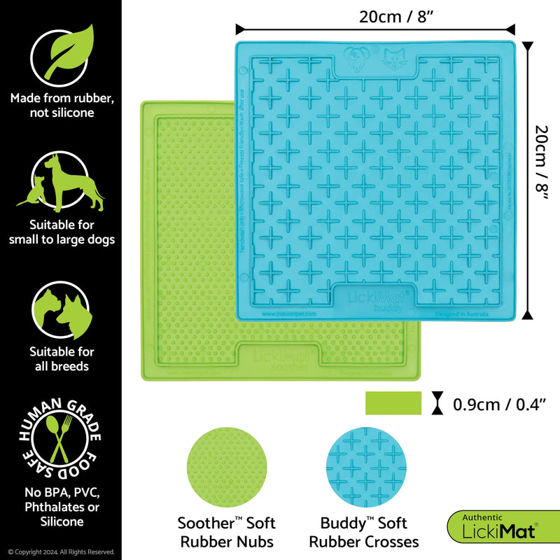 LickiMat 8"X8" Pack of 2 Classic Soother & Buddy Dog Slow Feeders Lick Mat Boredom Anxiety Reduction Perfect for Food Treats Yogurt Peanut Butter Fun Alternative to Slow Feed Dog - (Green & Turquoise) Green & Turquoise