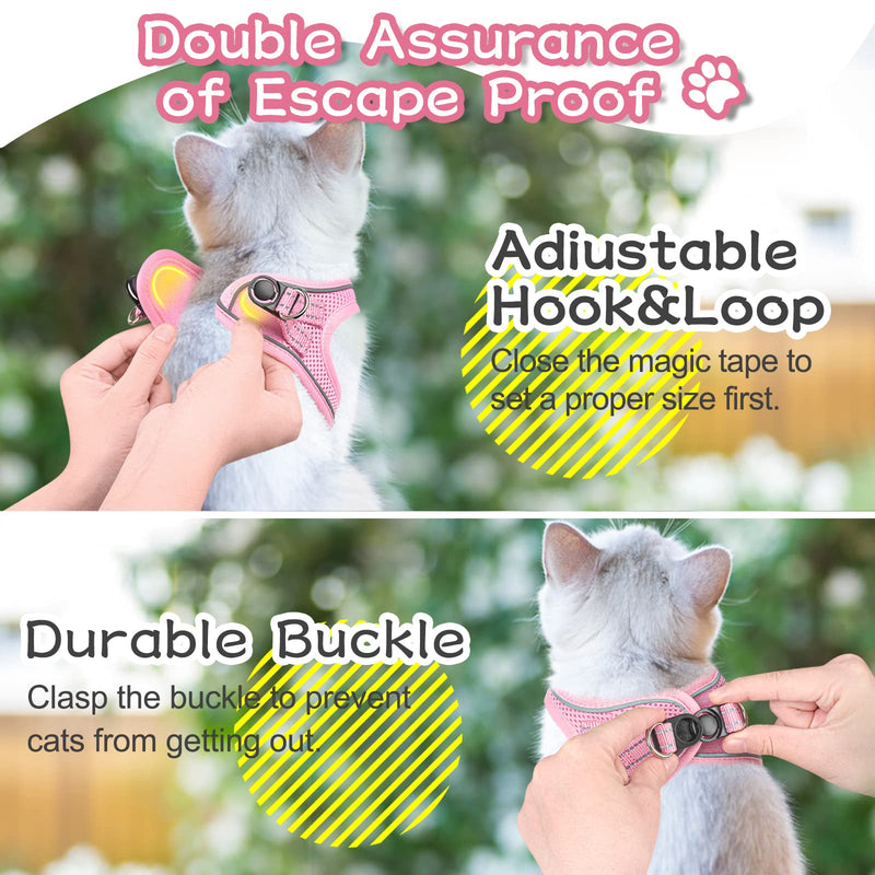 Cat Harness and Leash Escape Proof,Adjustable Soft Mesh Kitten Vest Harness for Walking Reflective Pet Harness for Cat Small Dogs Puppy (Pink, XXS) XX-Small Pink - PawsPlanet Australia