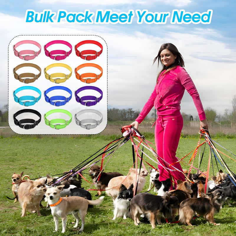 cobee 12 Pack Reflective Martingale Collars for Medium Dog, Adjustable Nylon Collar with Metal D Clip 12 Colors Pupplies Collar 14.2-18.9 Inch - PawsPlanet Australia