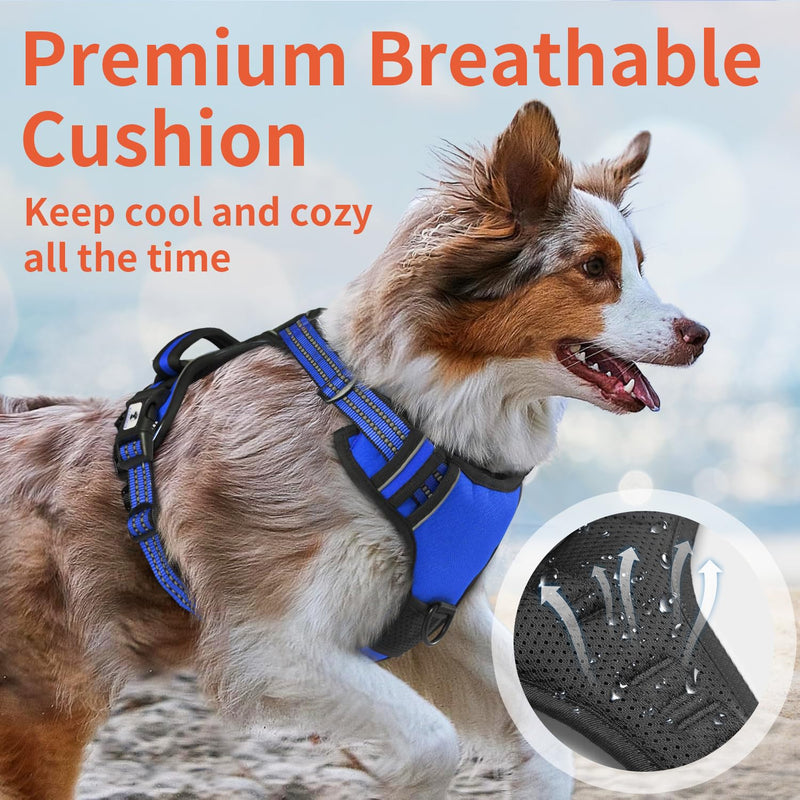 kazazoo Dog Harness, No-Pull Pet Breathable Harness, Adjustable Soft Padded Dog Vest with 2 Leash Clips, Reflective No-Choke Pet, Easy Control Handle for Large Dogs, Blue, L Ocean Blue - PawsPlanet Australia