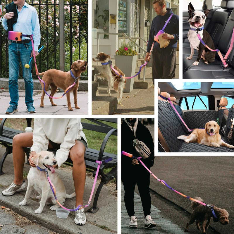 Roses&Poetry Hands Free Dog Leash with Zipper Pouch, 6-9ft Bungee Waist Leash for Medium Large Dogs Walking, Running Lead with Dual Padded Handles Car Safety Buckle for Training Jogging Mistyrose (XL) 6-9FT With Zipper Pouch, 2 Handles - PawsPlanet Australia