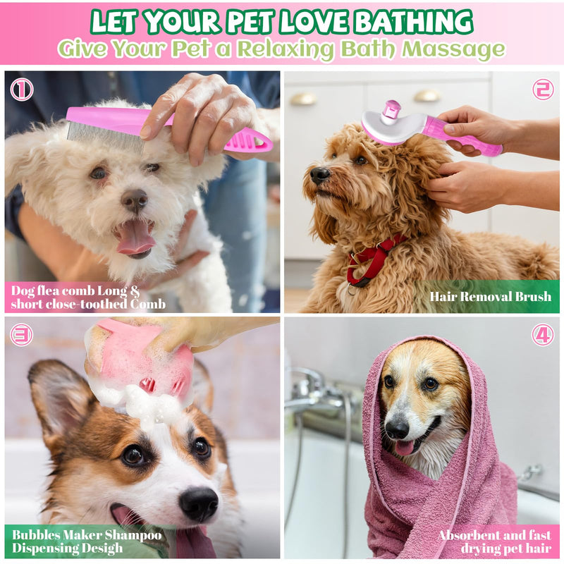 8PCS Dog Slicker Brush for Dogs Grooming Kit,Bath Grooming Kit for Pets,Hair Brush Set with Towel,Washing Gloves,Slicker Comb,and Shampoo Scrubber Brush for Small and Large Dogs and Cats Cats(Pink) Pink - PawsPlanet Australia