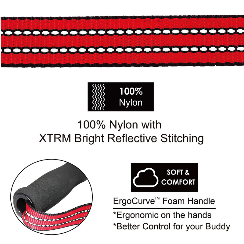 Kruz Dog Leash (Width - 1”, Length - 20 in) Reflective Rope Lead with Soft Silicone Grip, Click & Lock Snap, Durable Nylon Safety Lead with Locking Carabiner Clip & Foam Handle - Red 1" x 20" - PawsPlanet Australia