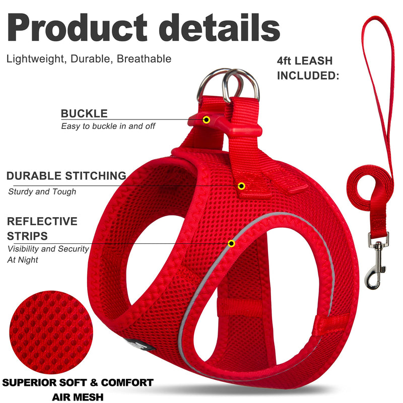 Fida Comfy Dog Harness with Leash, Soft Puppy Vest Escape Proof, Breathable Lightweight Soft Mesh, Adjustable Reflective Step-in Harness for Small & Medium Pet Walking (M, Red) - PawsPlanet Australia