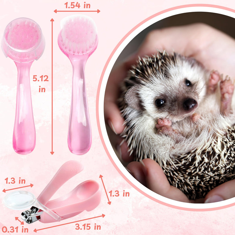 Hedgehog Toe Nail Clippers and Comb Set, 2 Pcs Hedgehog Soft Cleansing Brush and Toenail Clipper with Magnifier, Hedgehogs Massage Combs and Small Nail Clippers, Small Pet Grooming Supplies (Pink) Pink - PawsPlanet Australia
