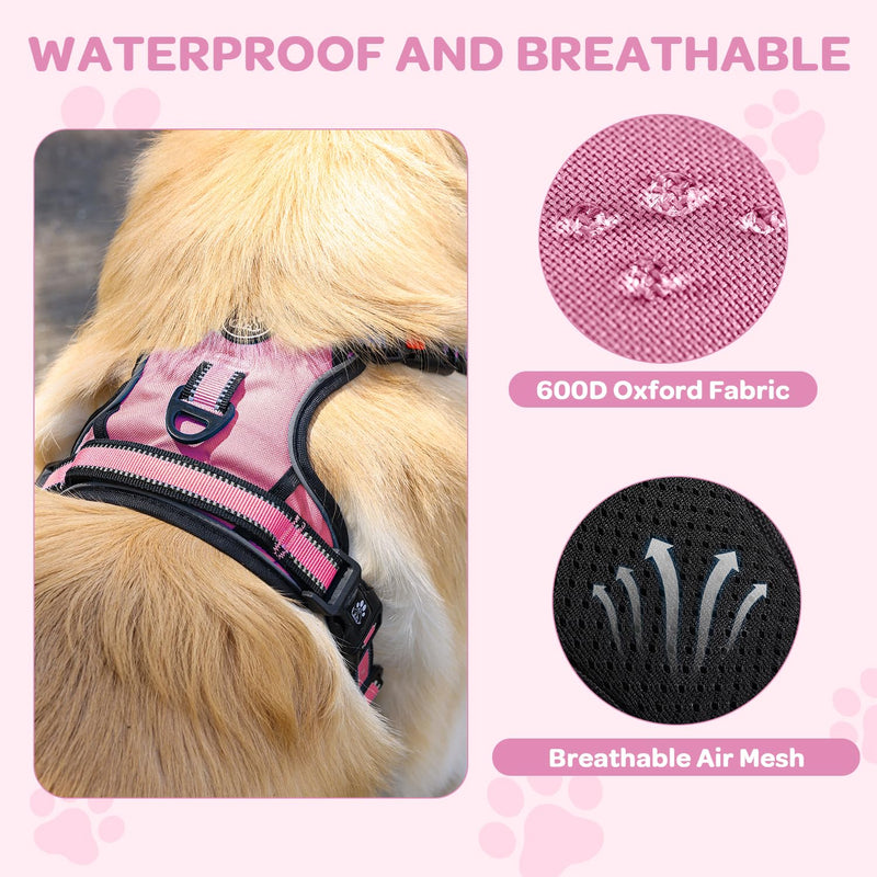 FURRYFECTION No-Pull Dog Harness Medium Dogs | French Bulldog Harness, Y-Shaped Reflective Oxford Vest with Padded Handle, Adjustable Straps & Front-Back Leash Clips, Training Collar and Lead Sets M Pink