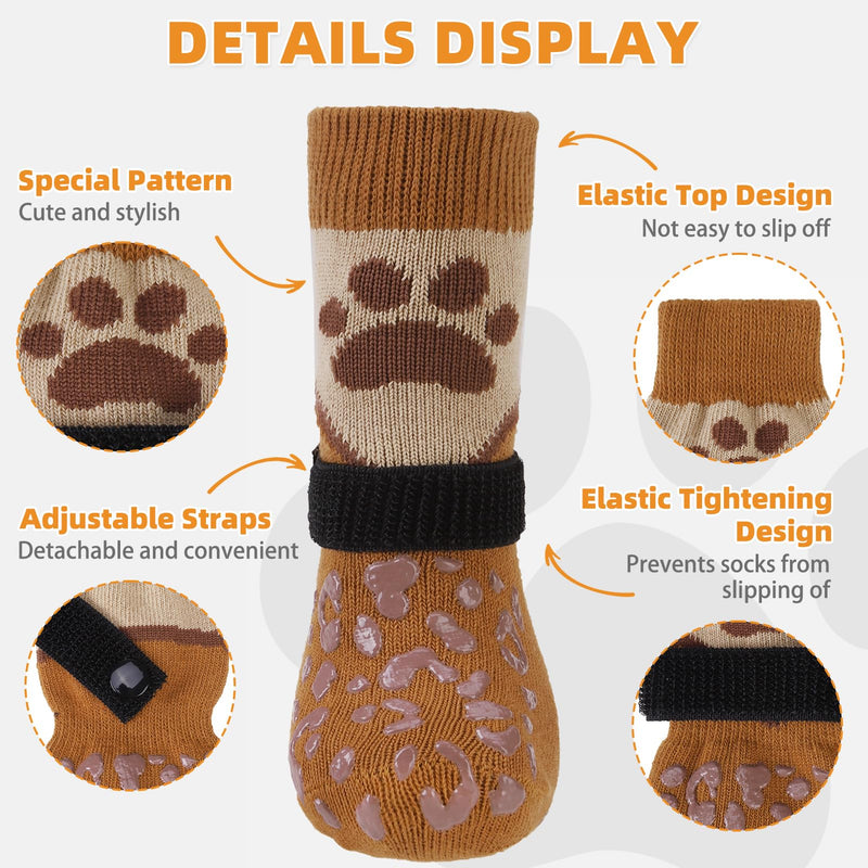 KOOLTAIL Dog Socks Shoes for Hot Pavement, Breathable & Warm Winter Dog Booties to Prevent Licking Paws for Small Medium Large Senior Dogs,Non Slip Grippy Pet Boots & Paw Protectors for Hardwood Floor Large(4 Pack) Khaki+brown