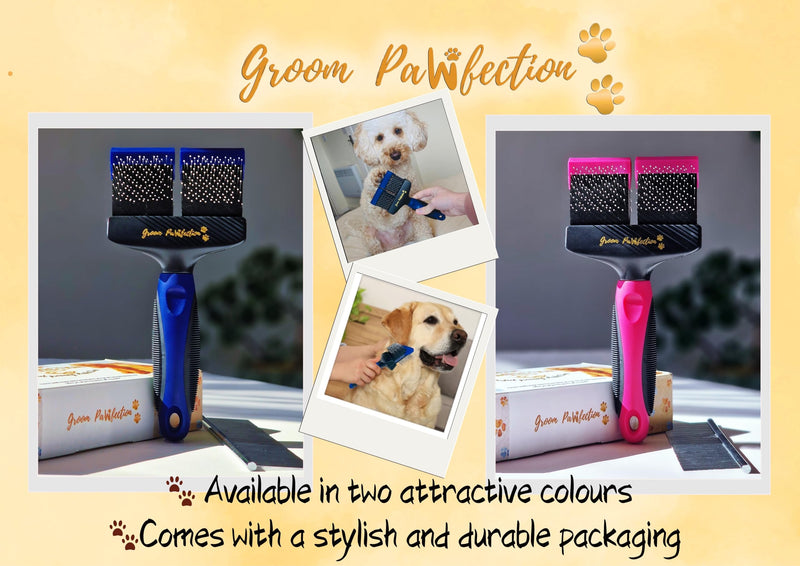 Slicker Dog & Cat Grooming Brush with Dual-Flex Head – Flexible Deshedding Tool & Finishing Comb for Tangle-Free Grooming | Ideal for Poodles, Doodles, Labradoodles, Cockapoos & Cats Blue
