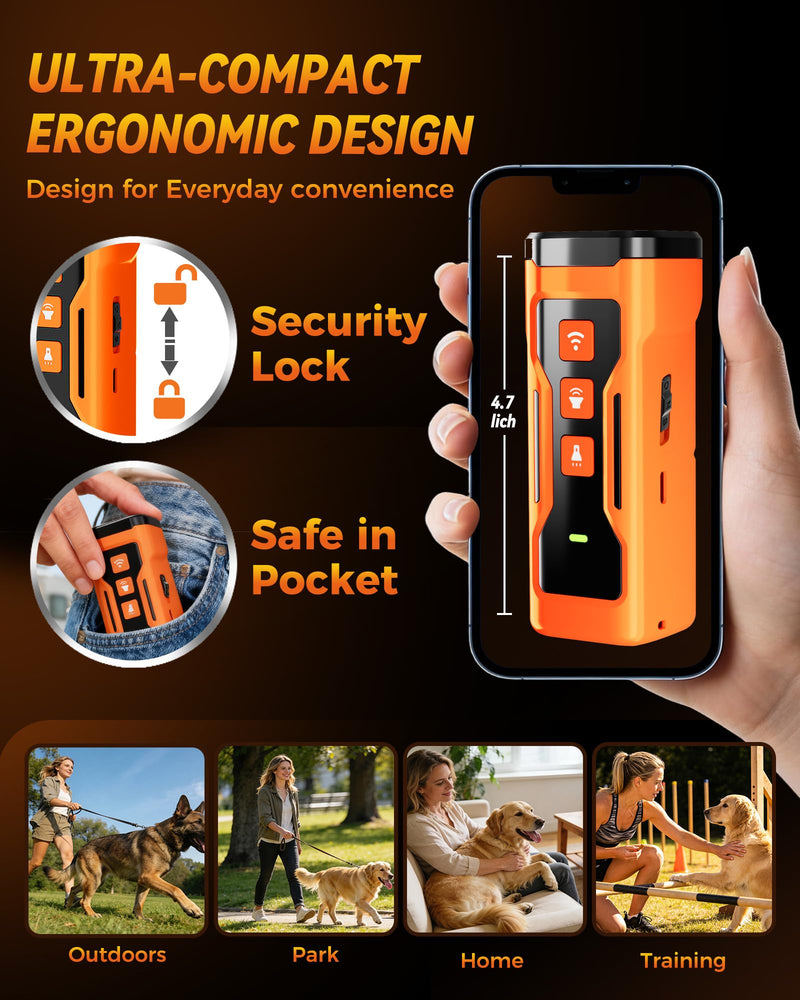 Dog Bark Deterrent Devices, 6 Modes 3X Ultrasonic Anti Barking Device for Dogs, 33 FT Range Barks No More Indoors Neighbor Outdoors with Flashlight,Dog Training Device Orange
