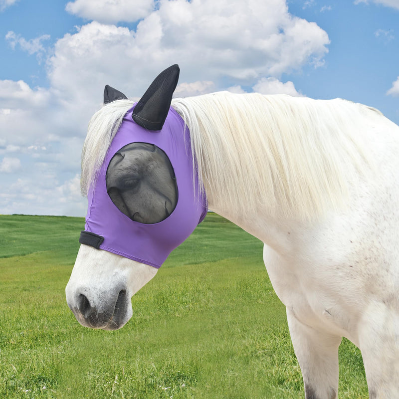 Stretchy Horse Fly Mask for Horses, Soft Lycra Equine Mesh Mask, Elasticity Horse Face Covering, Breathable&UV Protection, Violet, Cob Cob (Medium)