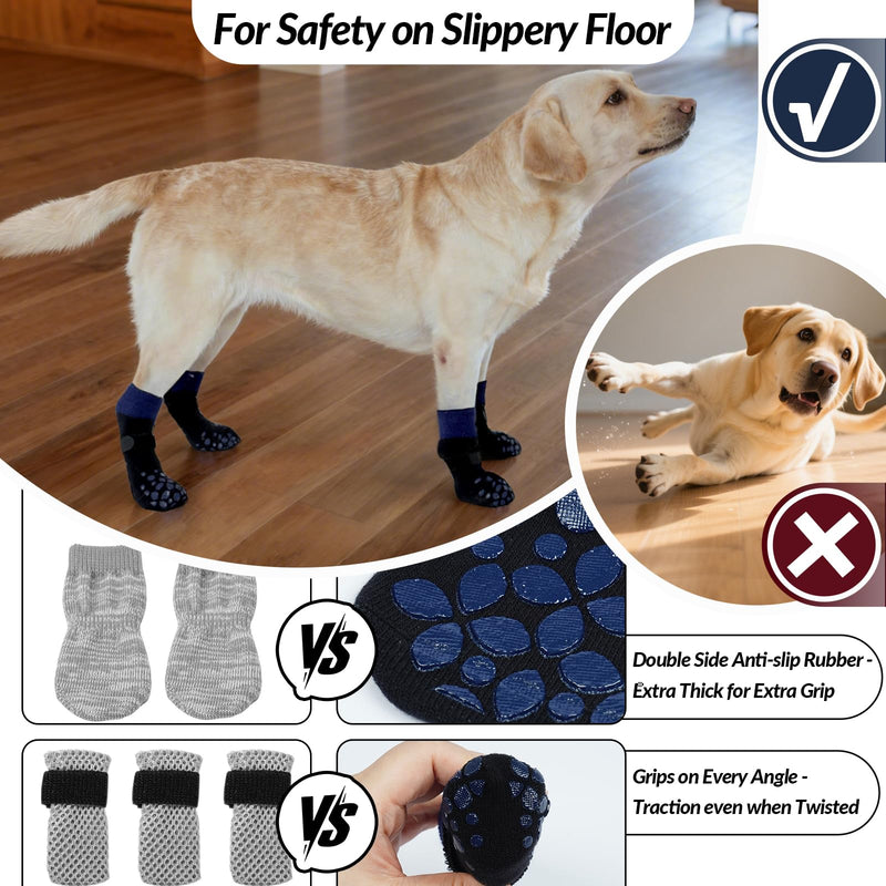 ROZKITCH Non Slip Dog Socks Prevent Senior Dogs from Falling on Slippery Hardwood Floor Hot/Cold Pavement, Paw Protectors Outdoor Indoor, Soundproofing Sock Corgi, Schnauzer Blue L L(Paw Width:2.9") - PawsPlanet Australia