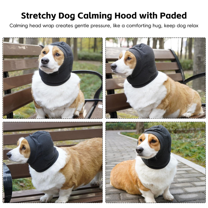 No Shake Dog Ear Wrap Quiet Head Cover for Hematoma, Dog Ear Muffs Calming Hoodie Headband for Noise Canceling Anxiety Relief, Warm Dogs Ear Protector Cat Hat Grooming Firework Thunderstorms, Grey, M Medium(Head Circle：11.8-15.7in)