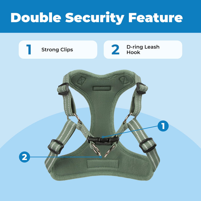 Best Pet Supplies Voyager Adjustable Dog Vest Harness Breathable No Pull Harness for Small, Medium, Large Dogs, Harness for Walking, Jogging, Easy Step-in, Reflective Stripes - Moss Green, XL - PawsPlanet Australia