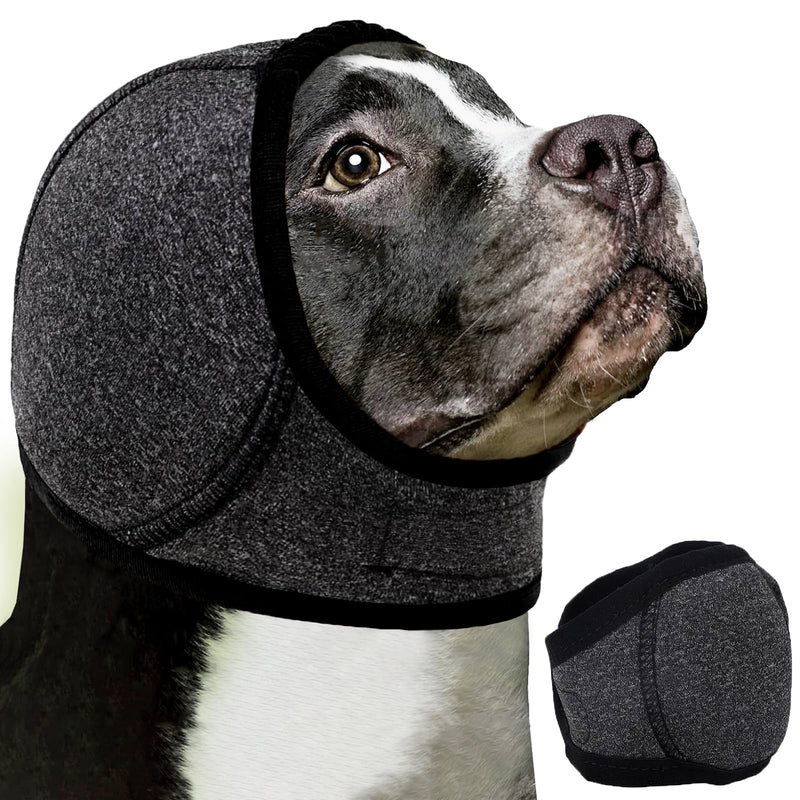 Dog Ear Muffs for Noise Protection No Flap Ear Wraps Calming Hoodie Dogs Anxiety Relief and Thunder Firework, Grooming and Force Drying Shower Cap for Bath Head Cover for Dog M Grey