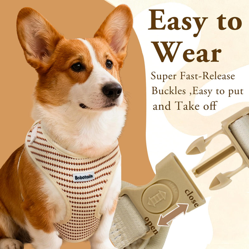 No Pull Dog Vest Harness for Small&Medium Dogs, Side Clip Adjustable Pet Vest, Soft Breathable, Fashion Dog Harnesses for Walking, Running, Shopping (Beige, S) Small Grain S (Chest 16.1"-21.2") - PawsPlanet Australia