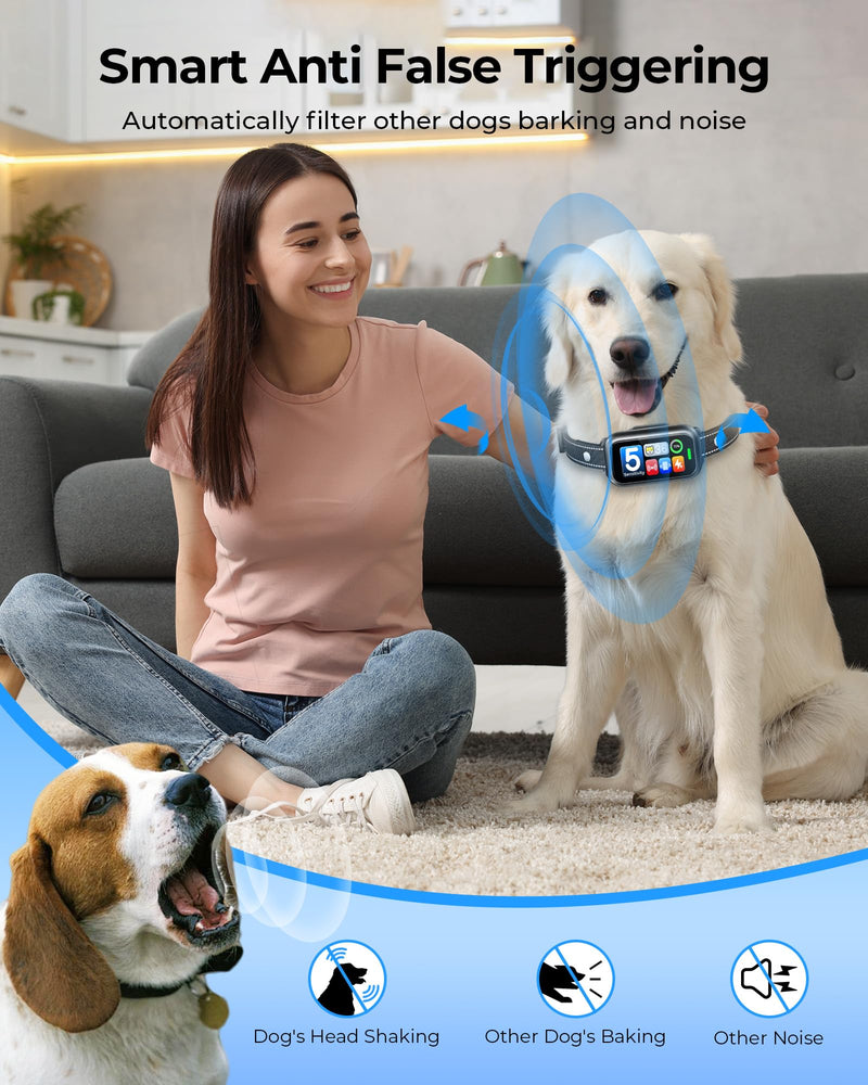 Dog Bark Collar, Smart AI Barking Collar for Large Medium Small Dogs, IP67 Waterproof Rechargeable Training Device with 5 Modes, 5 Sensitivity & Safe Shock, Fits 8-150 lbs, Over 6 Months Old, Black - PawsPlanet Australia