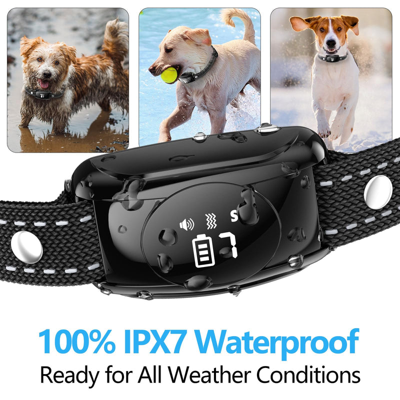 Bark Collar, No Shock Bark Collar with Beep Vibration & 7 Sensitivity Levels, Barking Collar for Large Medium Dogs 15-120LBS, IPX7 Waterproof Rechargeable Dog Training Collar with Remote (Black) Black - PawsPlanet Australia