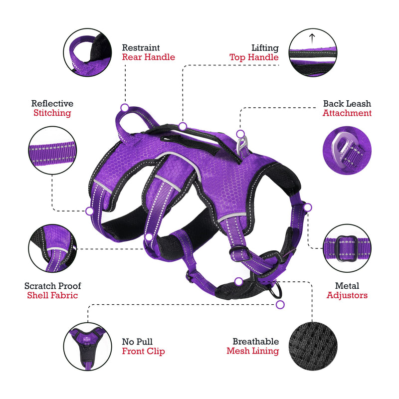 Tuff Pupper Escape Proof No Escape Dog Harness | 5 Point Adjustable Fit Harness for Dogs | Padded Dog Harnesses | Handle Dog Lift Harnesses Large Purple - PawsPlanet Australia