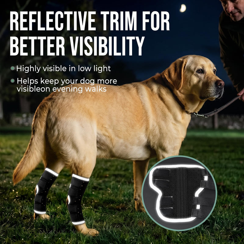 OHCOZZY Dog Rear Leg Brace 2Packs with 3Metal Splints, Leg Splint Provides Wrist Carpal Support and Against Lick, Leg Wrap Protector for Wound Injury and Sprain Healing,S S Black