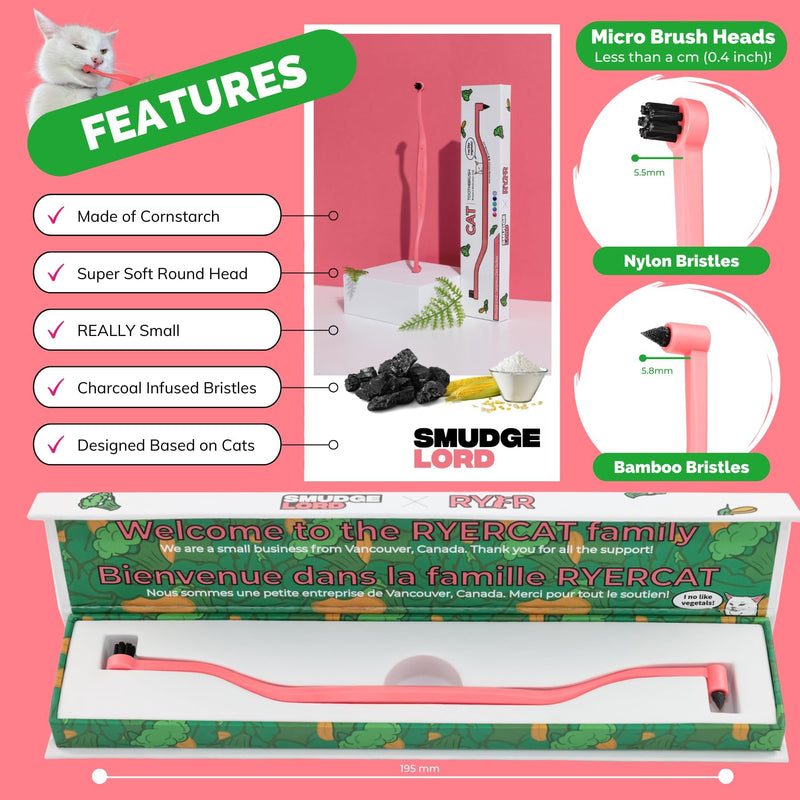 RYERCAT Dual Sided Cat Toothbrush - Kitten Toothbrush with Micro Head to fit into Cat/Kittens Mouth - Cat Dental Care Supplies - Pet Toothbrush for Cats (Smudgelord) - PawsPlanet Australia