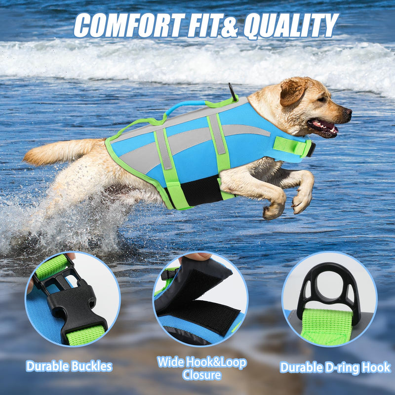 EMUST Dog Life Vests, Adjustable Dog Life Jackets for Small Dogs with Enhanced Buoyancy, Small Dog Flotation Vest with Durable Rescue Handle, NewBlue, XS - PawsPlanet Australia